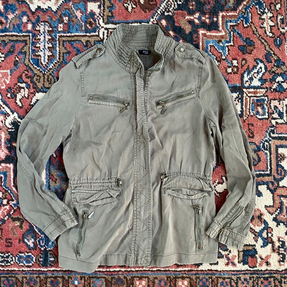 Max Jeans Utility Jacket Womens S Olive Green Excellent Tencel Field Coat
